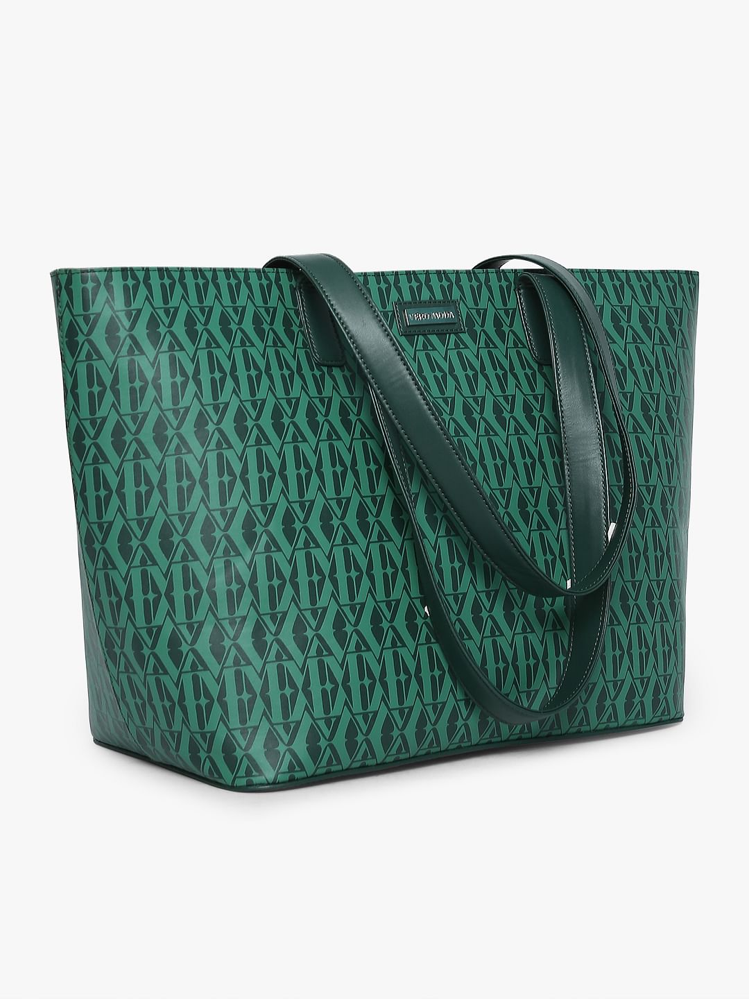 Green Monogram Print Tote Bag