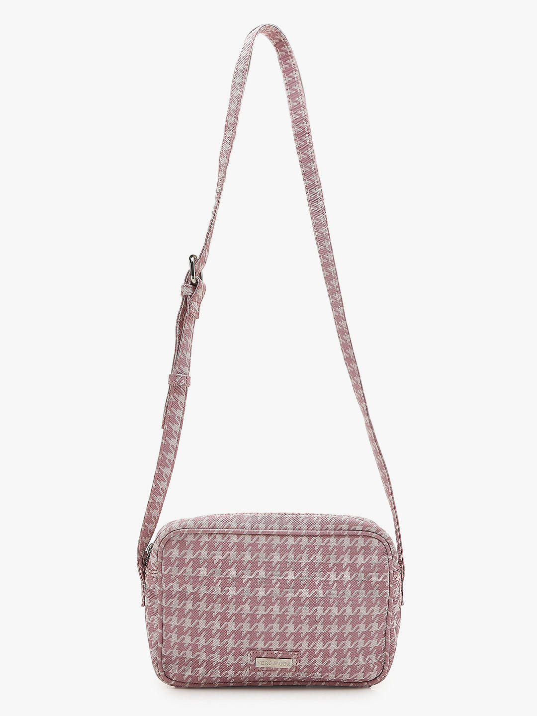 Pink Houndstooth Crossbody Bag