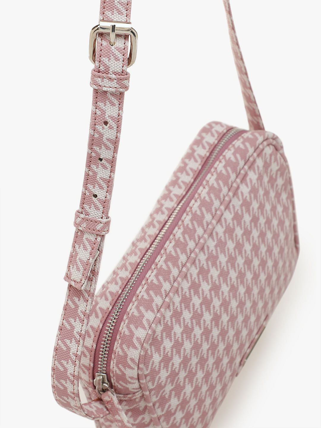 Pink Houndstooth Crossbody Bag