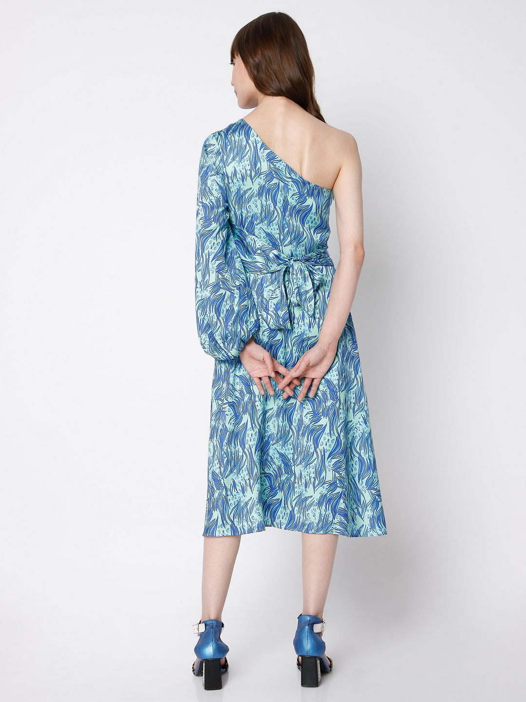 Blue Abstract Print Midi Dress