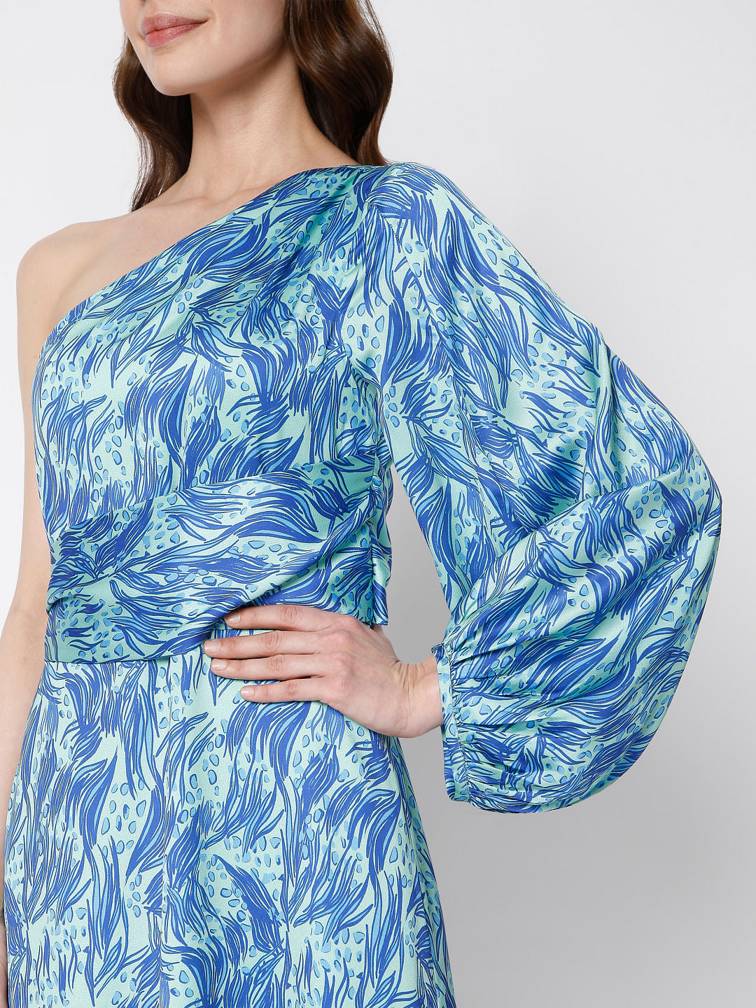 Blue Abstract Print Midi Dress