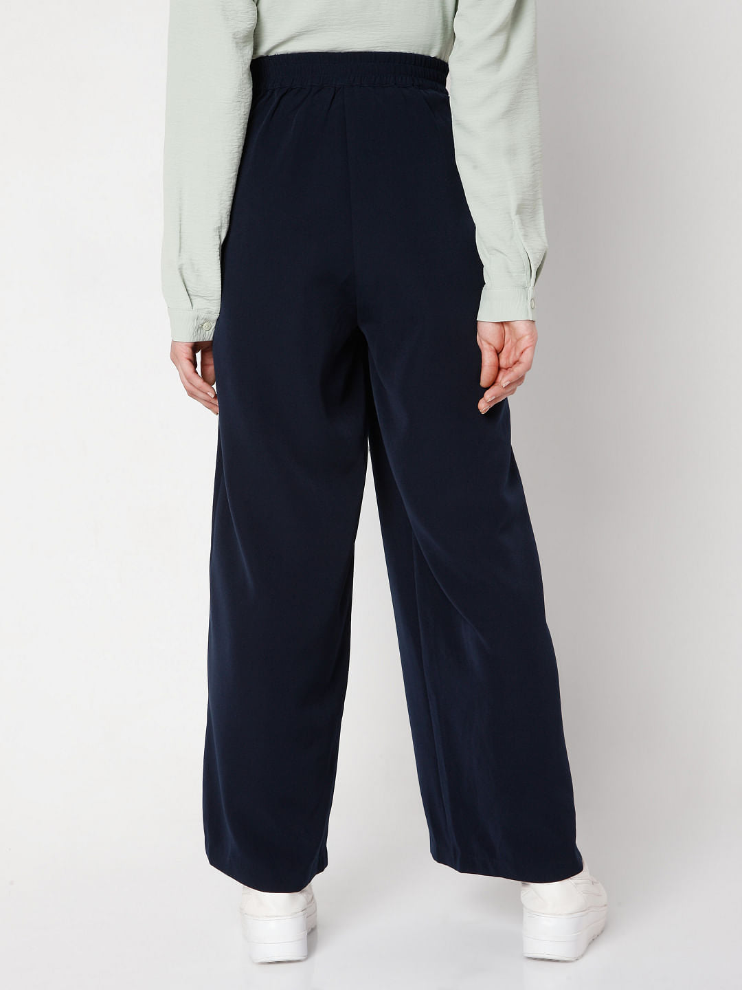 Blue Colourblocked Wide Leg Pants