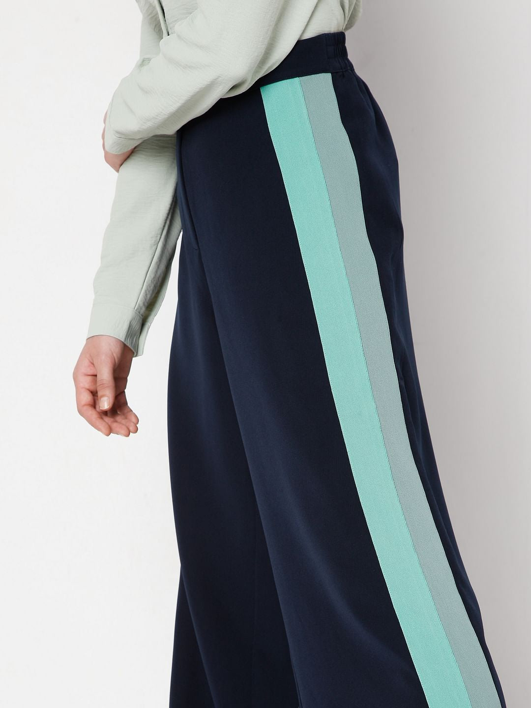 Blue Colourblocked Wide Leg Pants