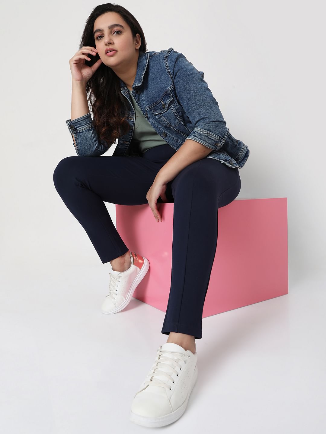 Curve Blue Mid Rise Leggings