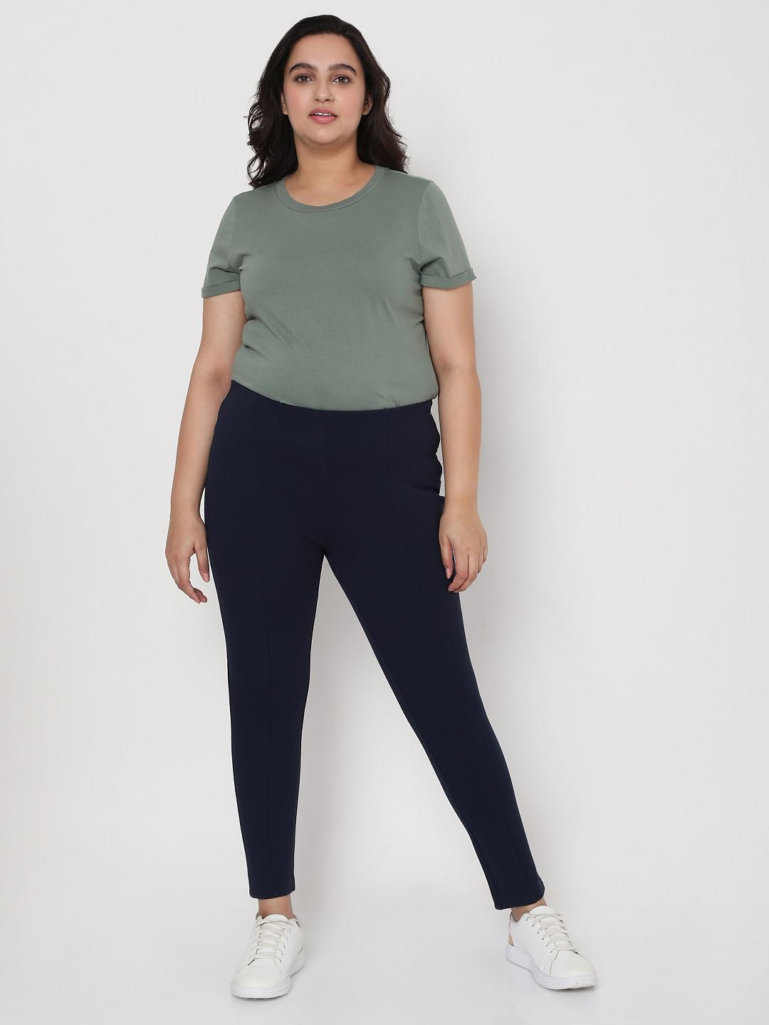 Curve Blue Mid Rise Leggings