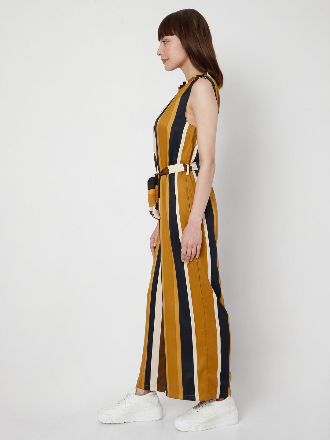 Brown Striped Jumpsuit
