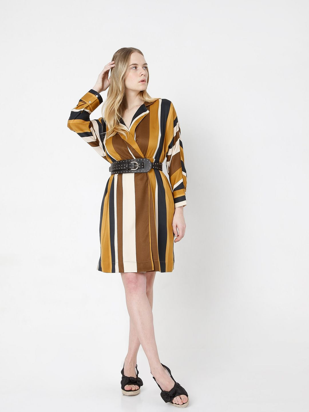 Brown Striped Fit & Flare Dress
