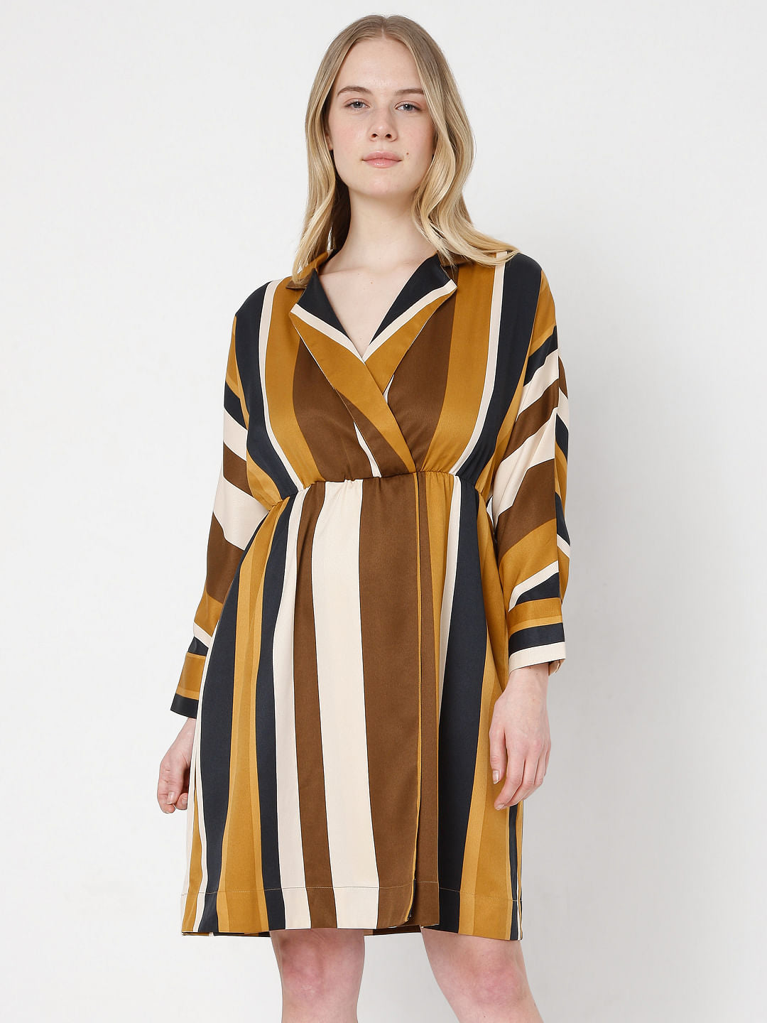 Brown Striped Fit & Flare Dress