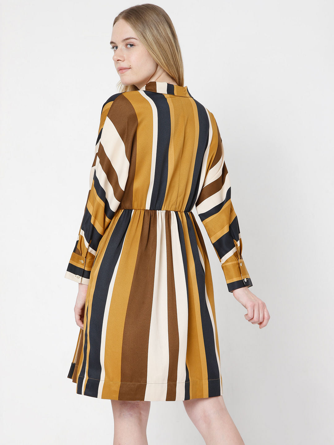 Brown Striped Fit & Flare Dress