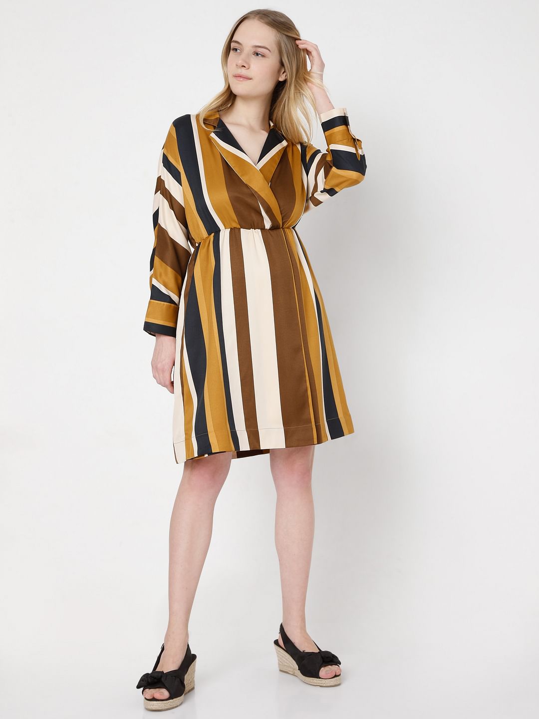 Brown Striped Fit & Flare Dress