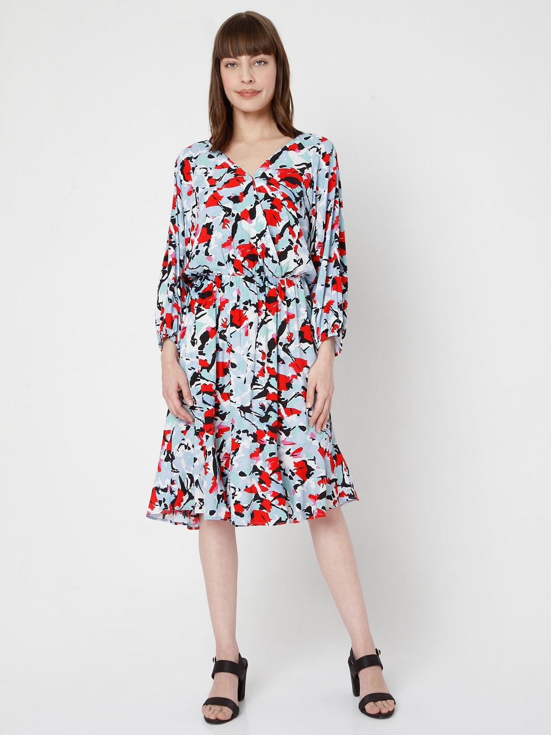 Blue Abstract Print Fit & Flare Dress