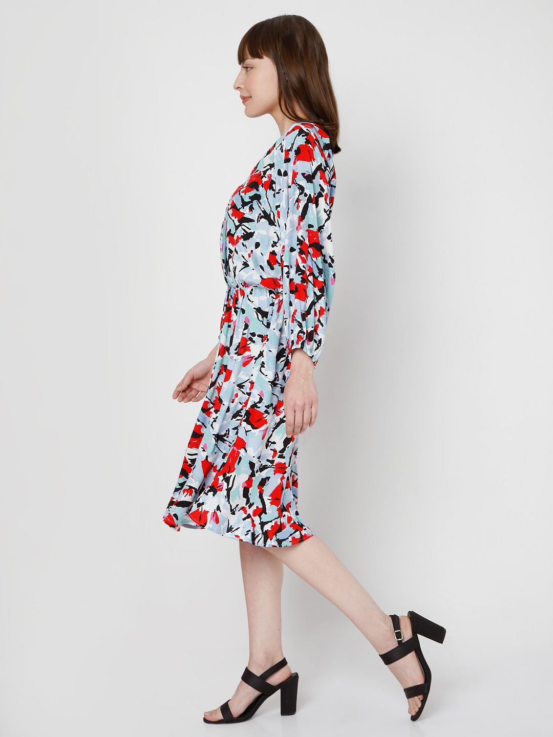 Blue Abstract Print Fit & Flare Dress