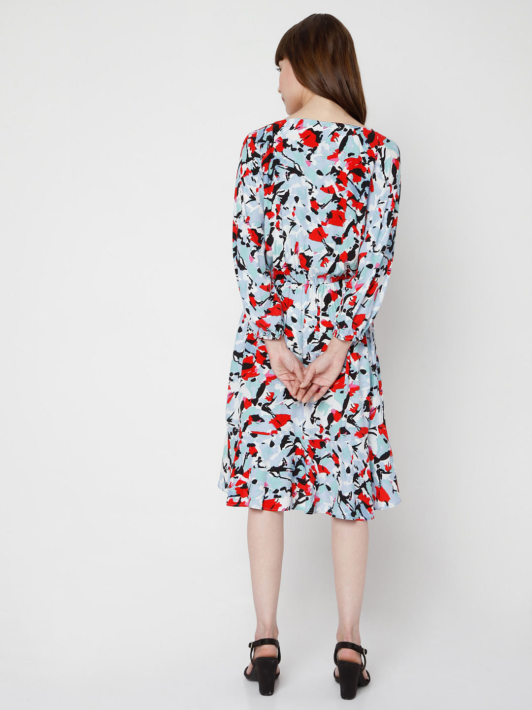 Blue Abstract Print Fit & Flare Dress