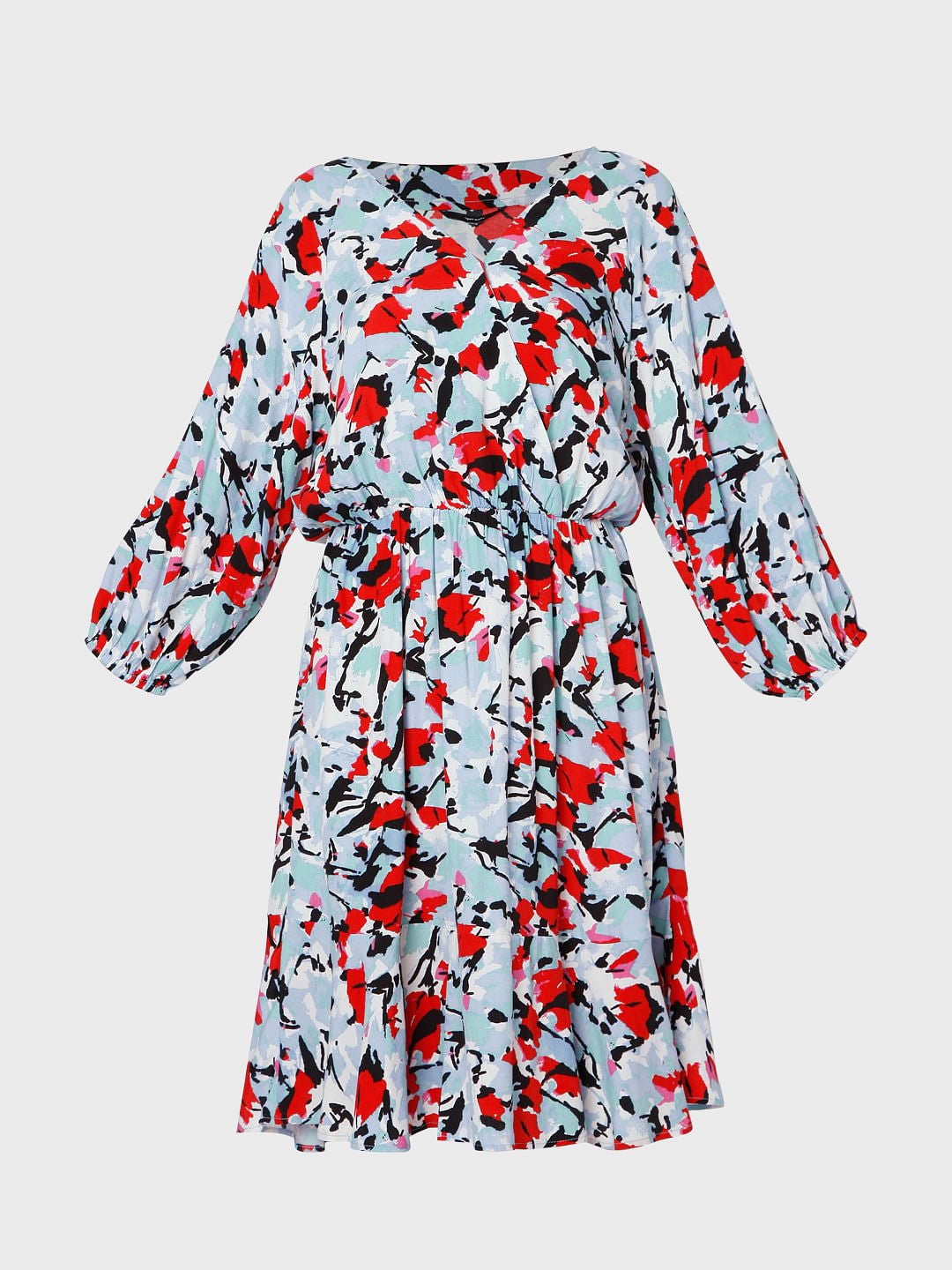 Blue Abstract Print Fit & Flare Dress