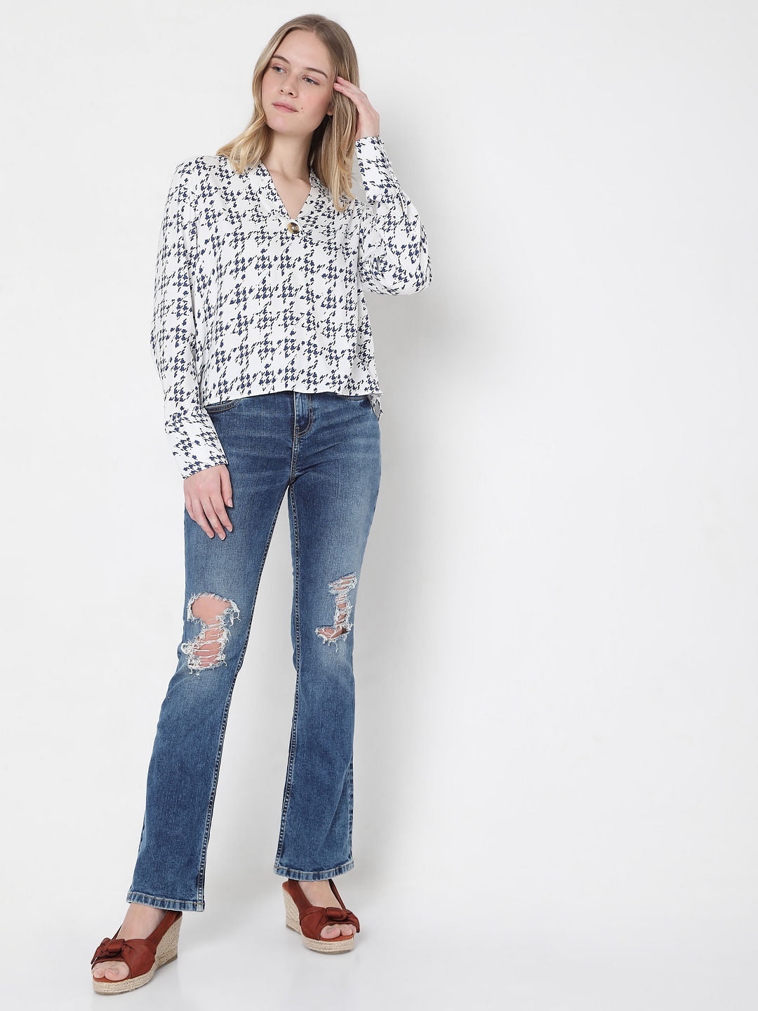 White Houndstooth Top