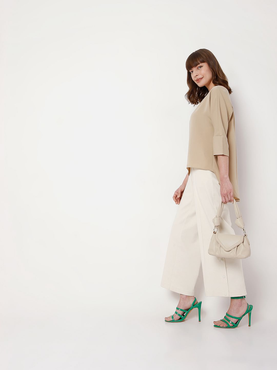 Beige Boat Neck Top