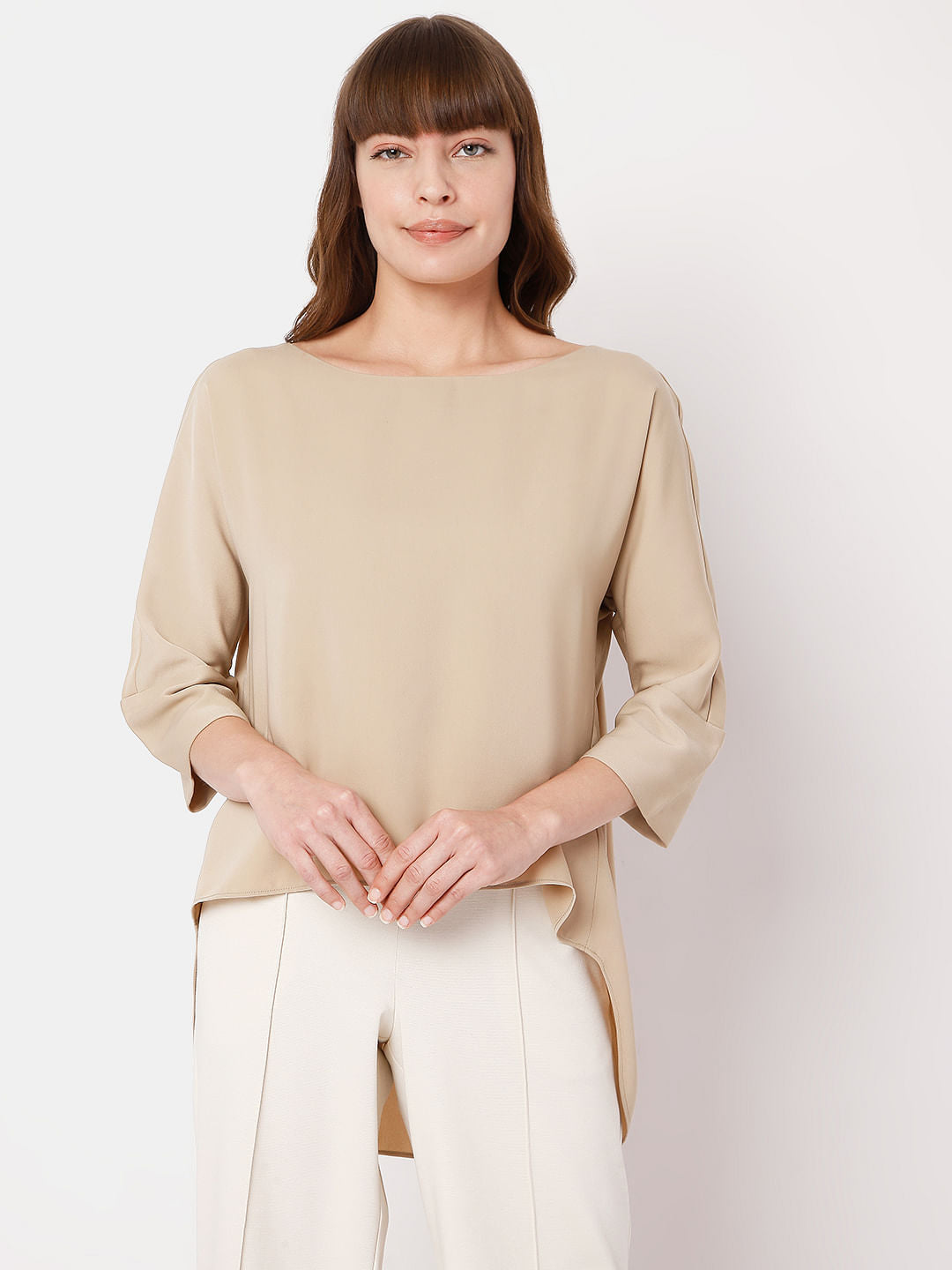 Beige Boat Neck Top