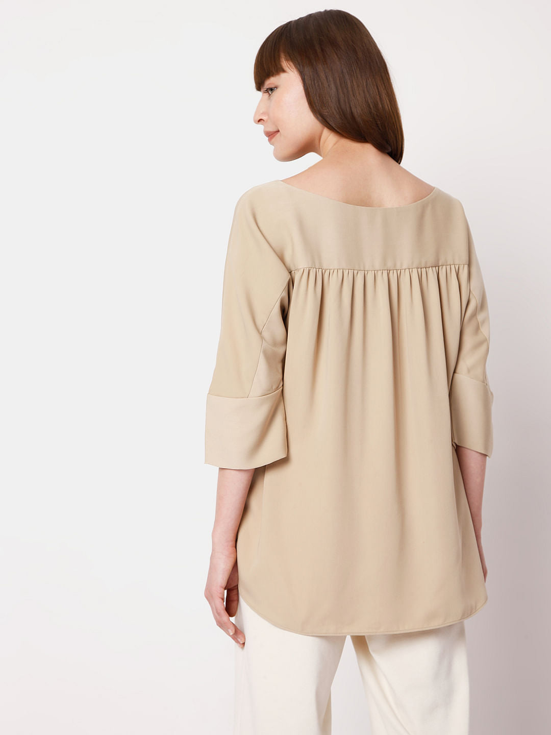 Beige Boat Neck Top