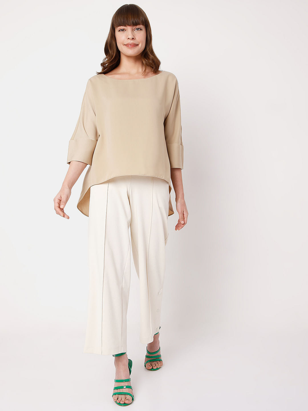 Beige Boat Neck Top