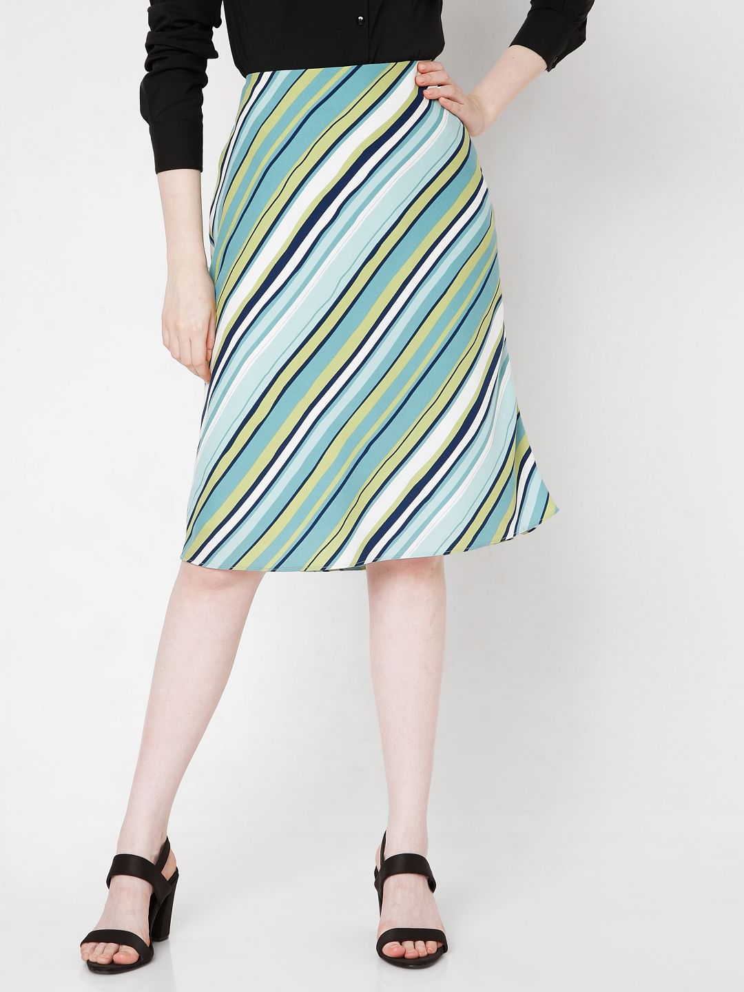 Green Striped A-Line Co-Ord Set Skirt
