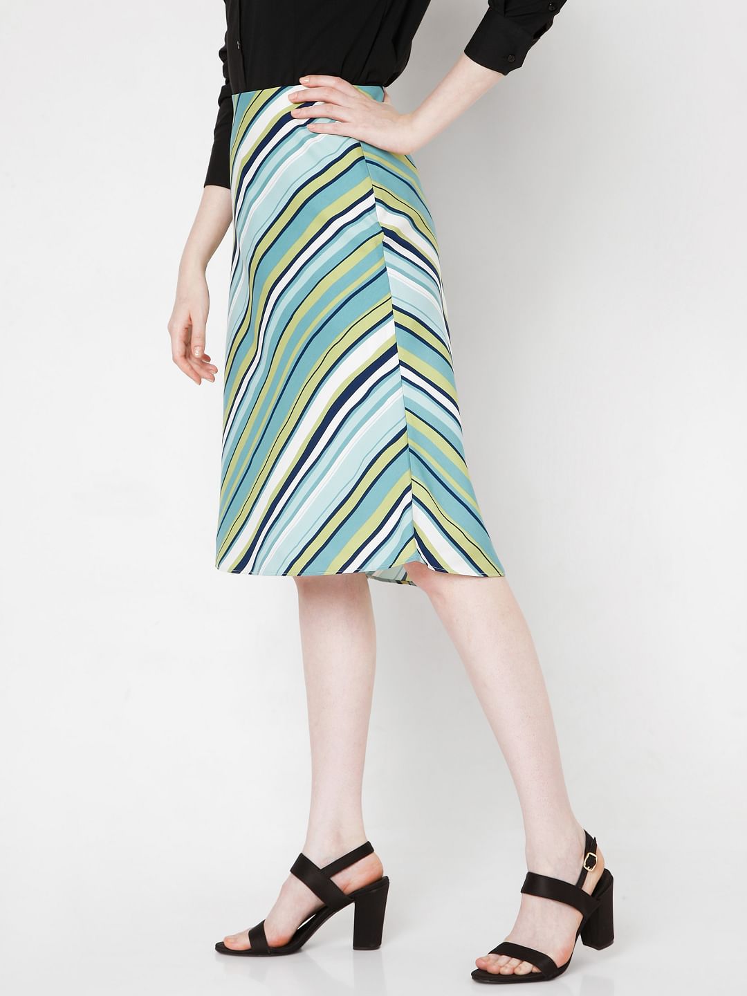 Green Striped A-Line Co-Ord Set Skirt