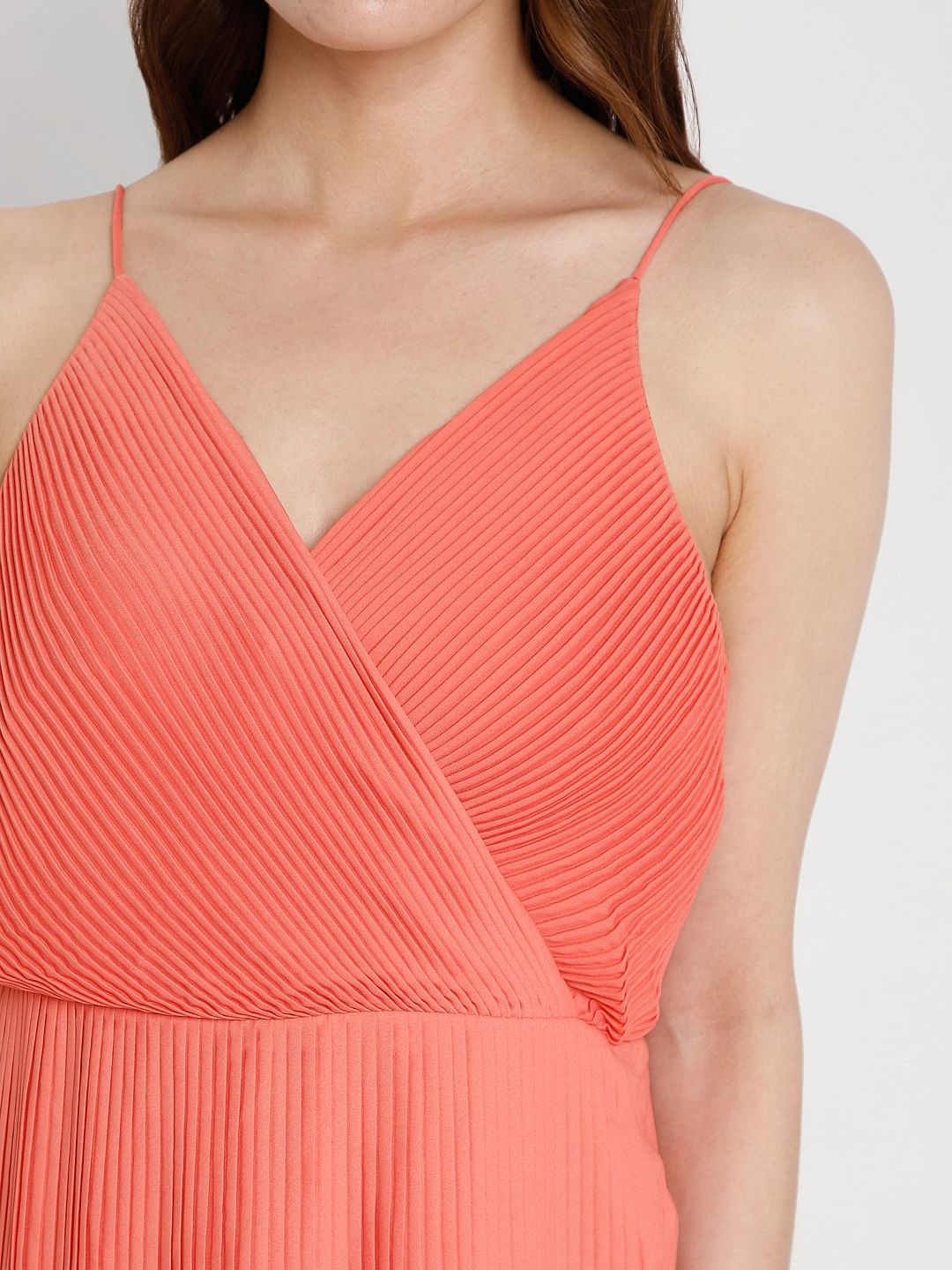 Coral Pleated Maxi Dress