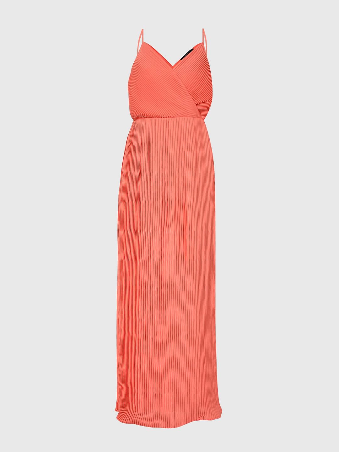 Coral Pleated Maxi Dress