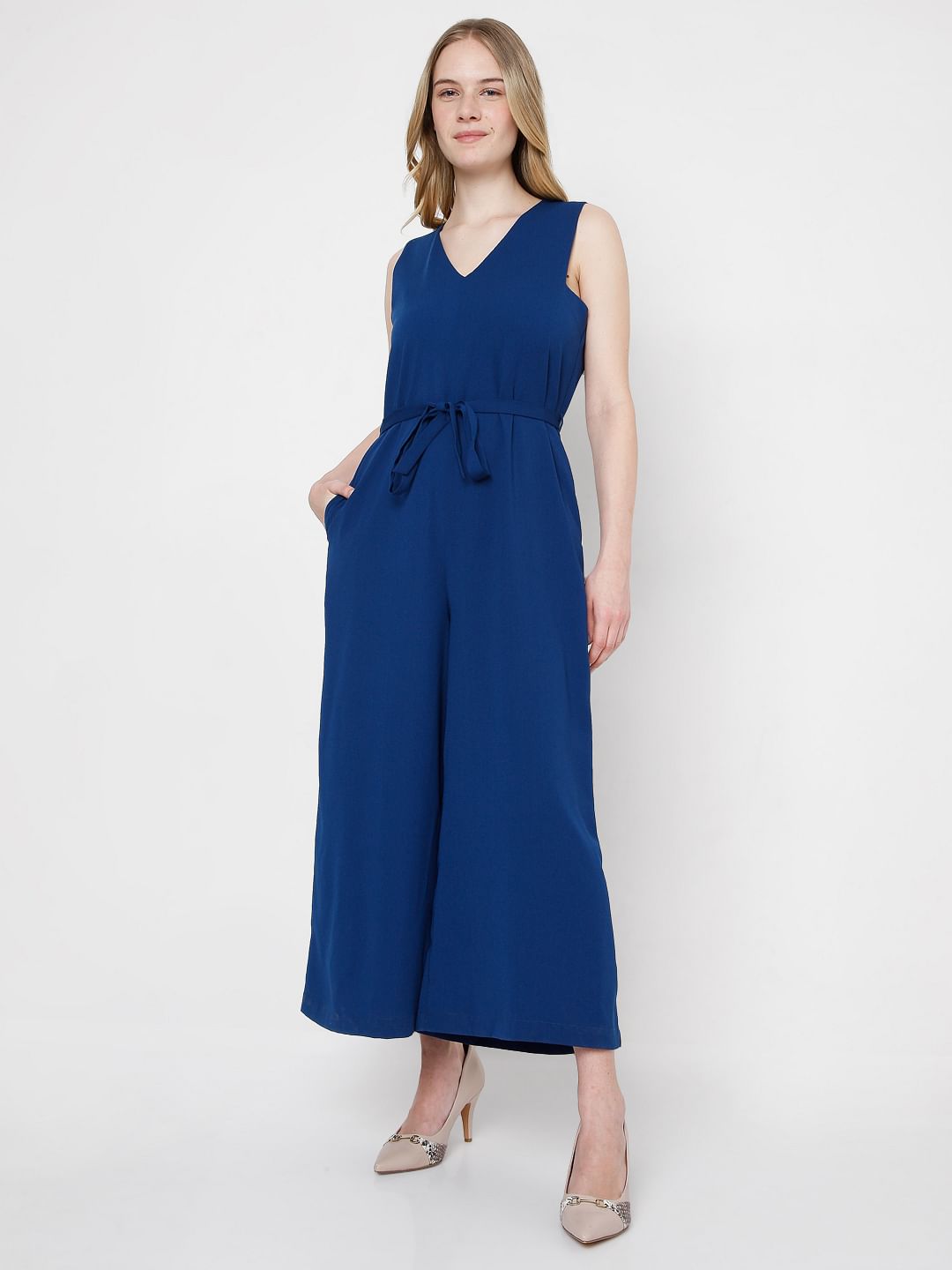 Blue Waist Tie-Up Jumpsuit