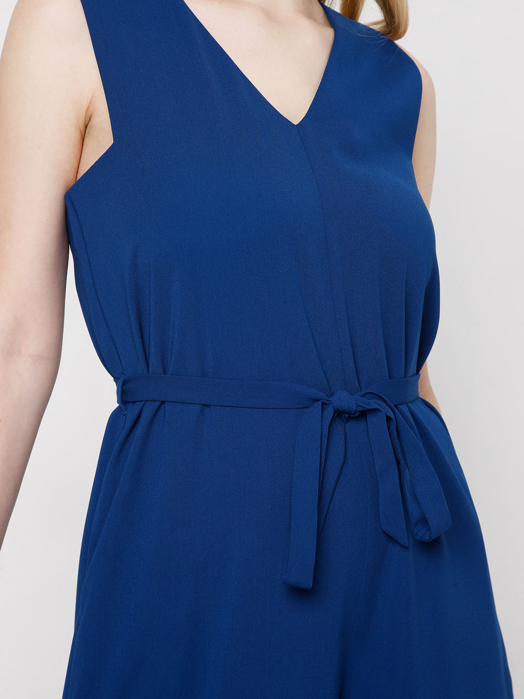 Blue Waist Tie-Up Jumpsuit