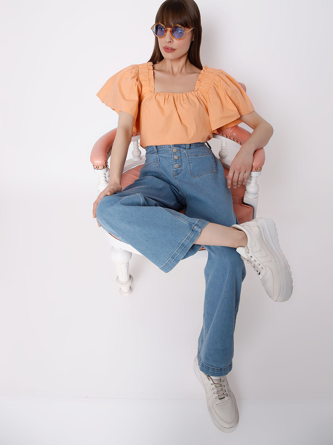 Orange Flared Sleeves Top