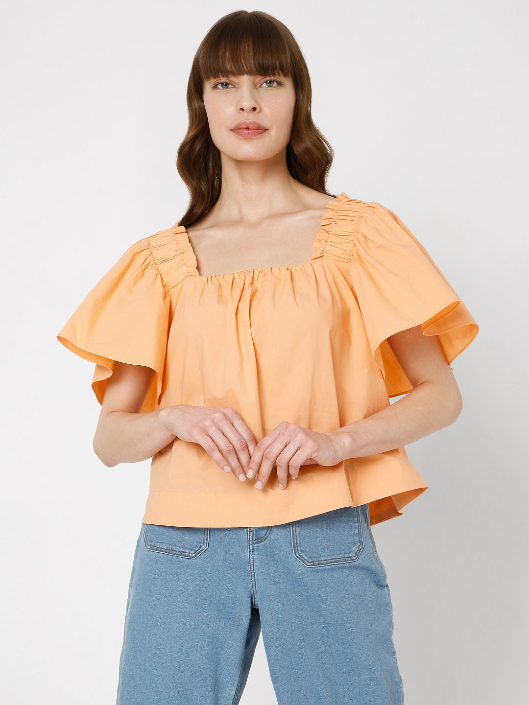 Orange Flared Sleeves Top