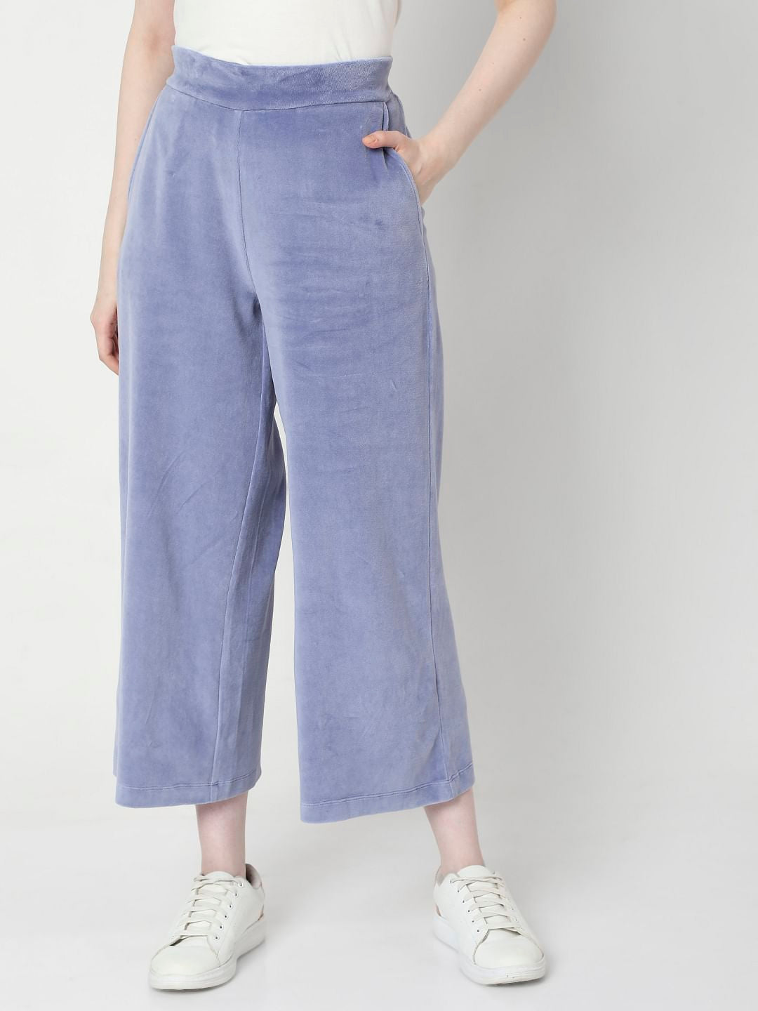 Blue High Rise Velvet Co-Ord Pants