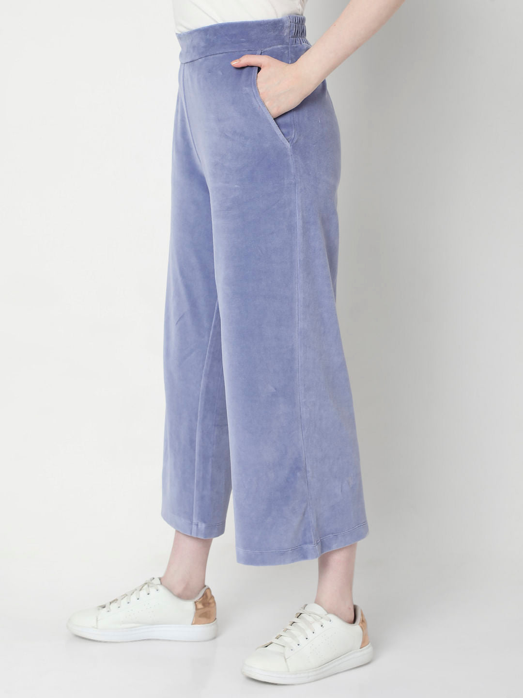 Blue High Rise Velvet Co-Ord Pants