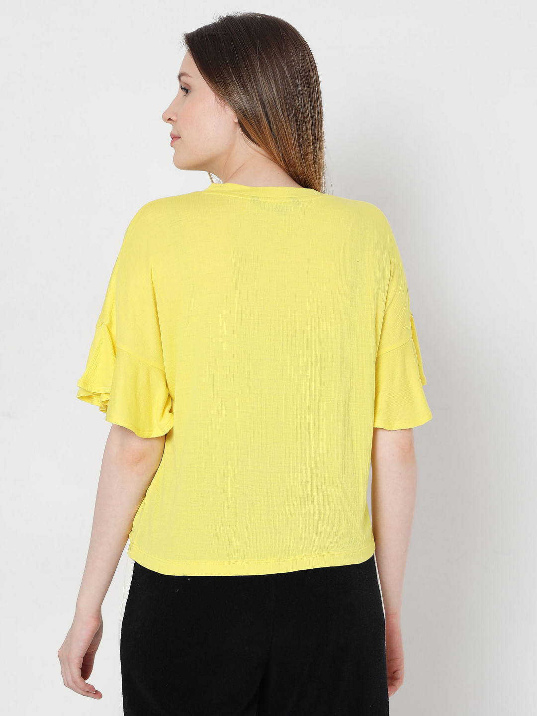 Yellow Frill Sleeves Top
