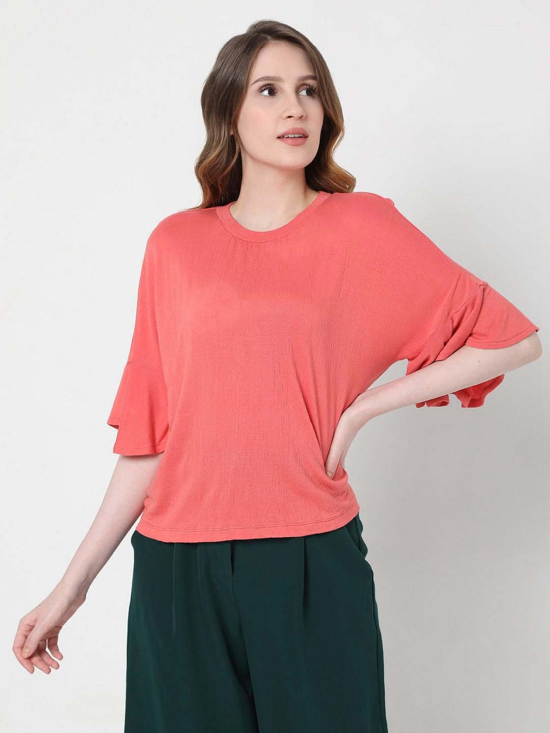 Coral Flared Sleeves Top