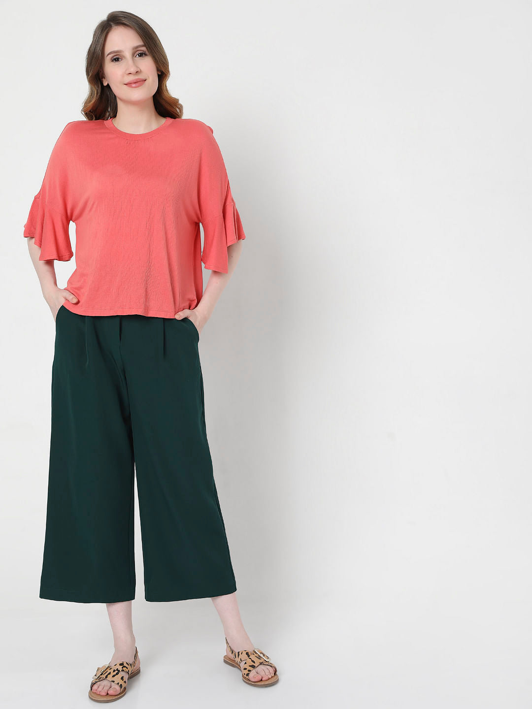 Coral Flared Sleeves Top