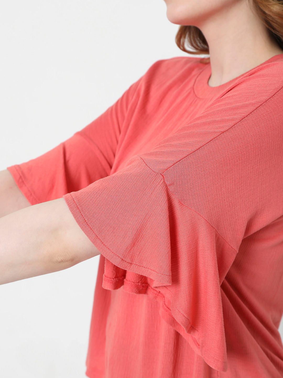 Coral Flared Sleeves Top