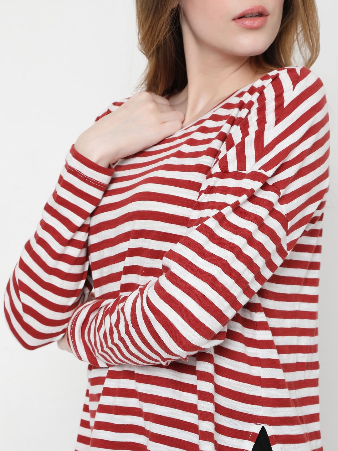 Red Oversized Striped T-Shirt