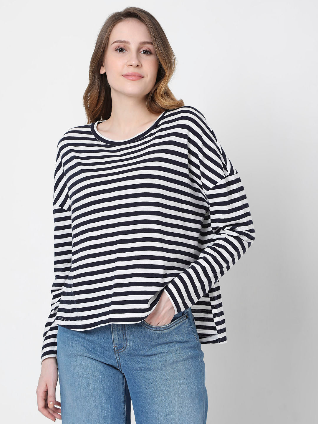 Blue Oversized Striped T-Shirt