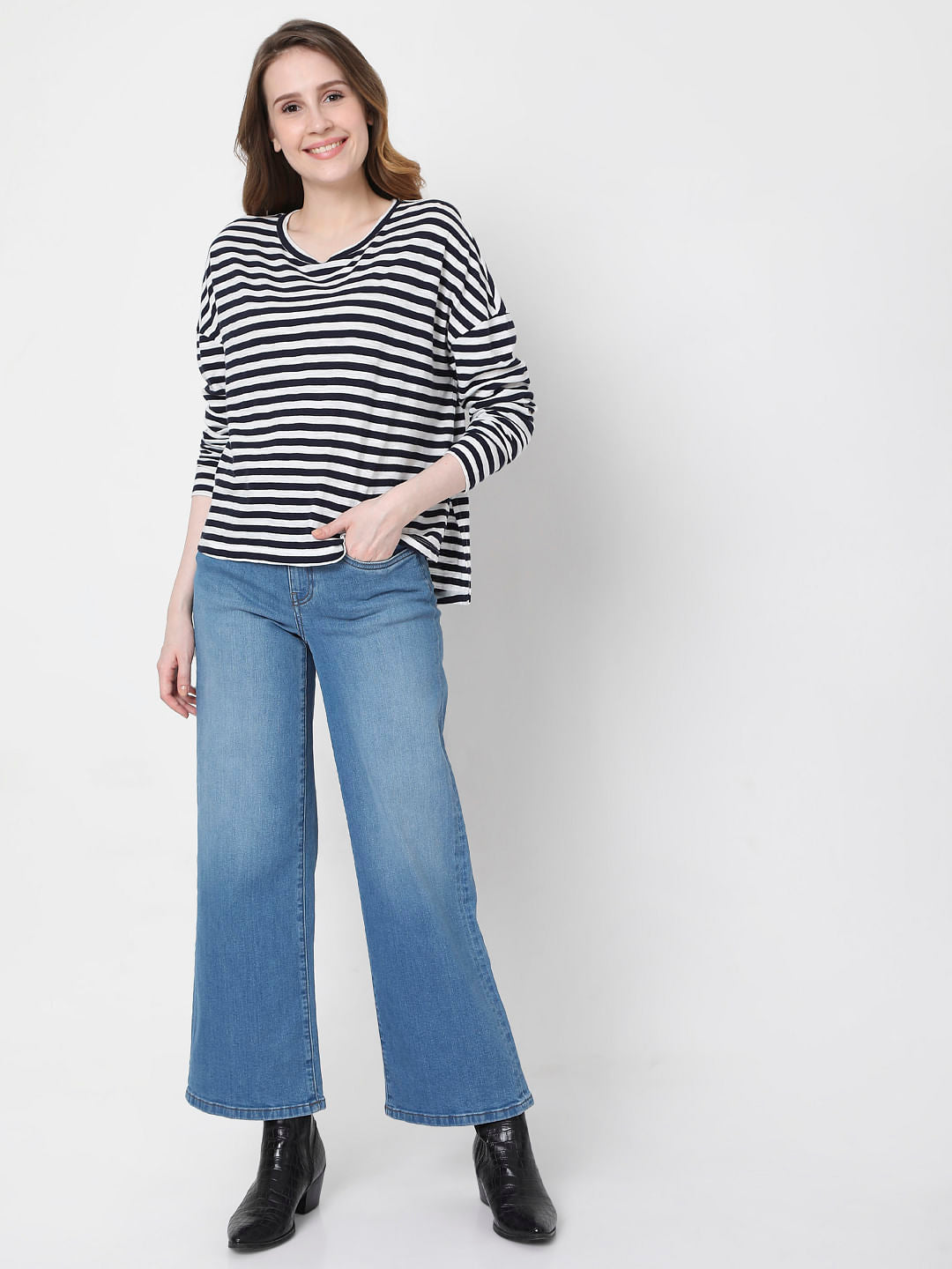 Blue Oversized Striped T-Shirt