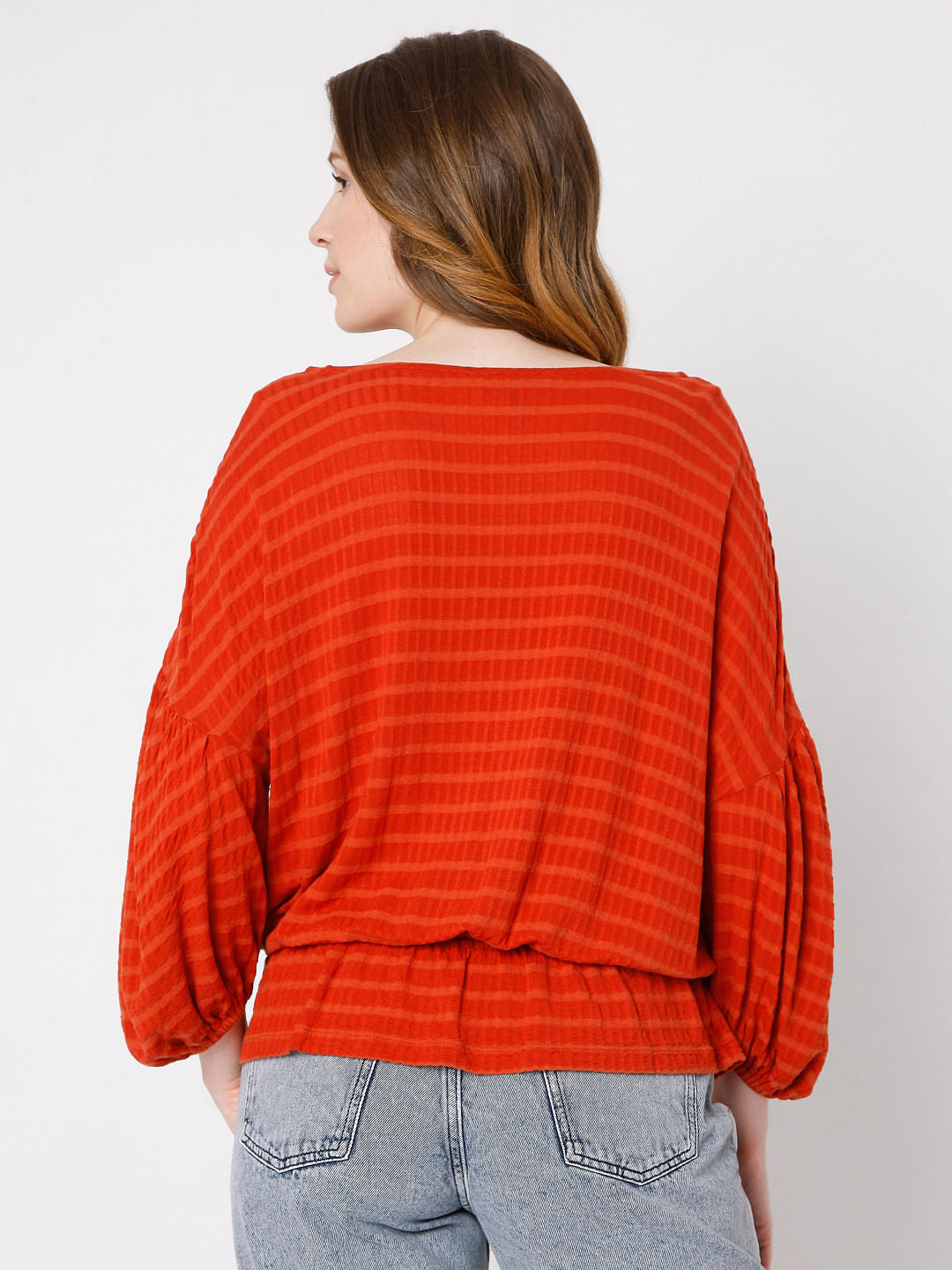 Red Textured Drop Shoulder Top