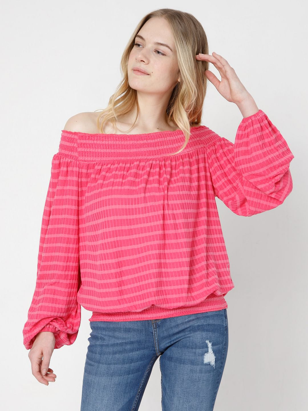 Fuschia Pink Off-Shoulder Top