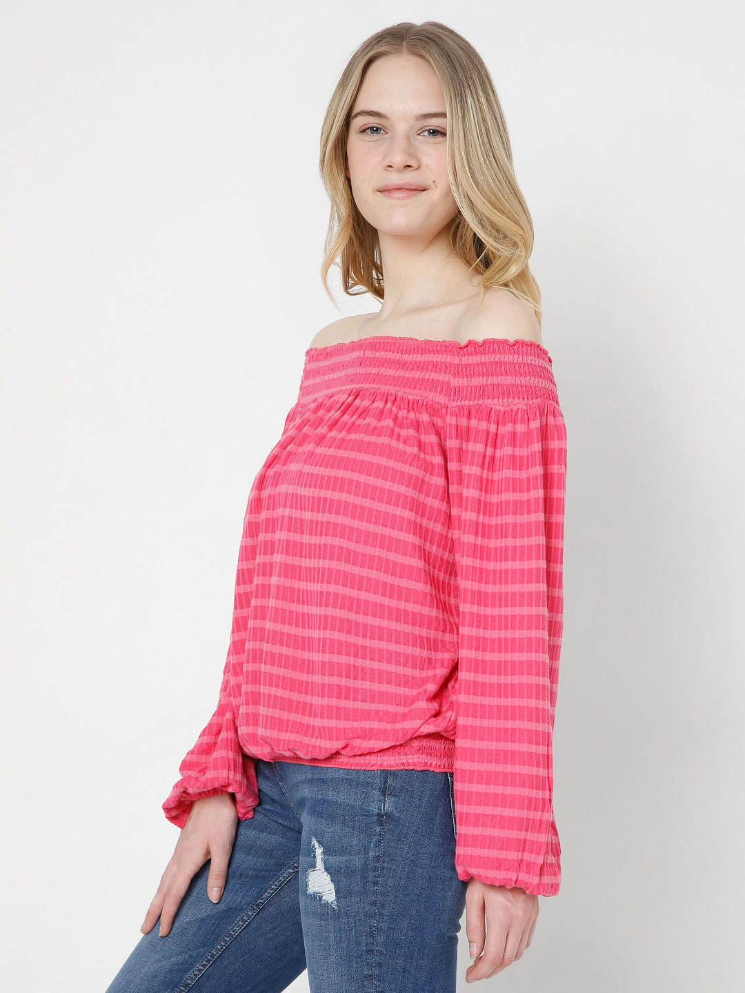 Fuschia Pink Off-Shoulder Top