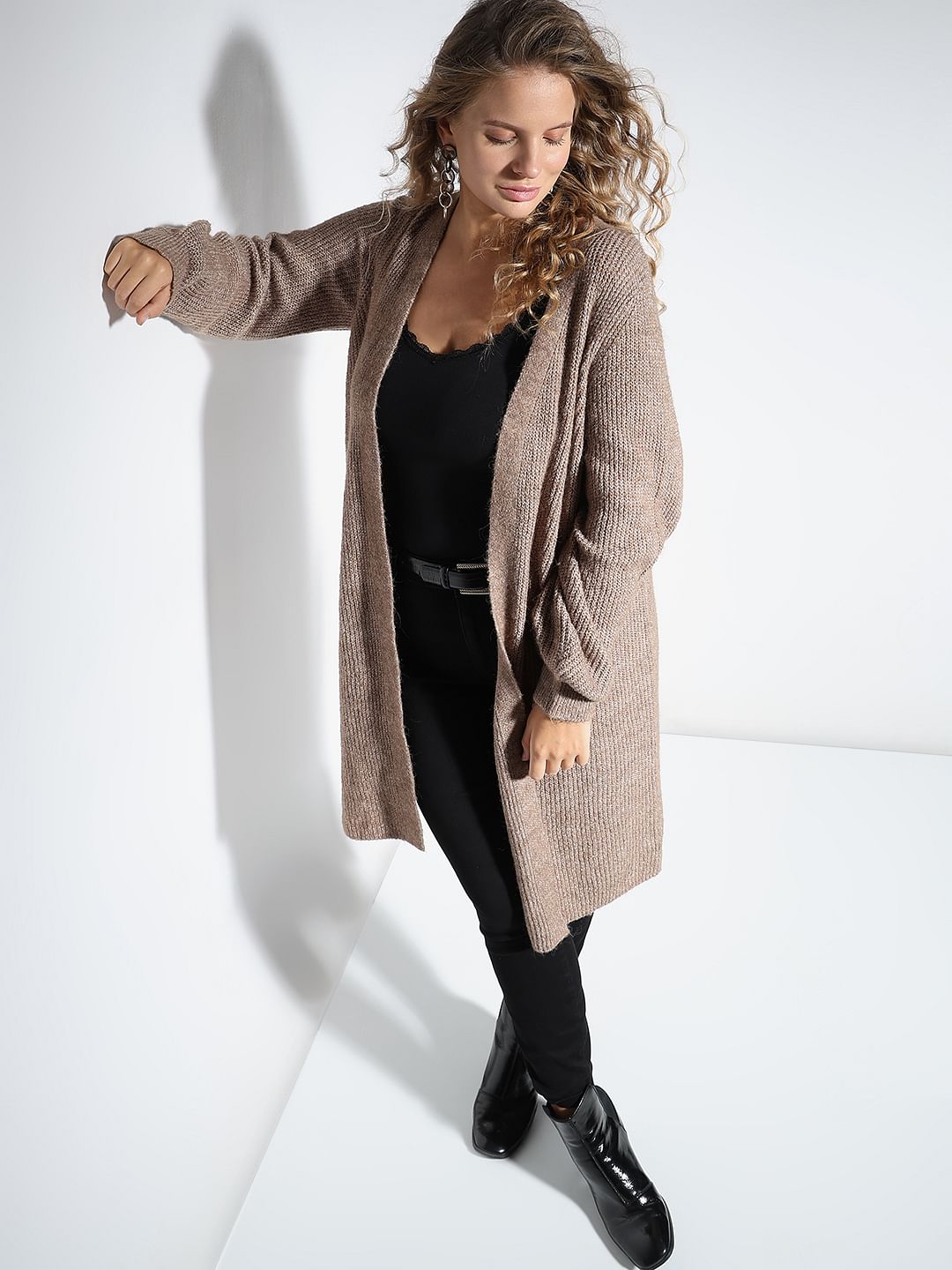 Curve Brown Front Open Cardigan
