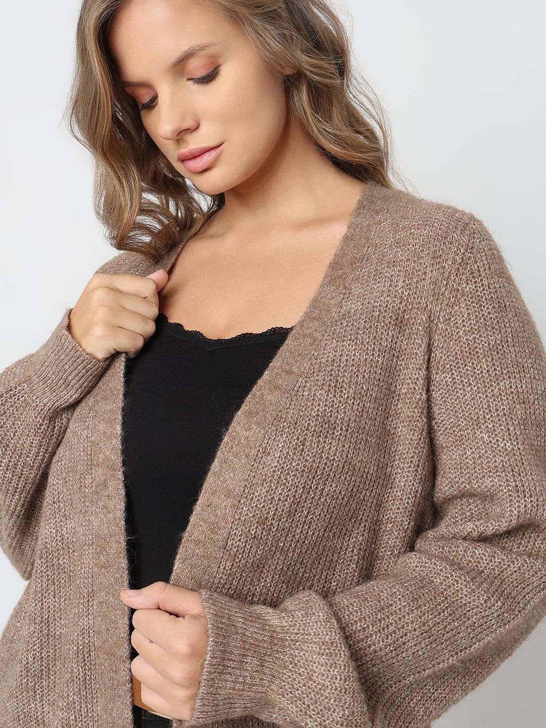 Curve Brown Front Open Cardigan