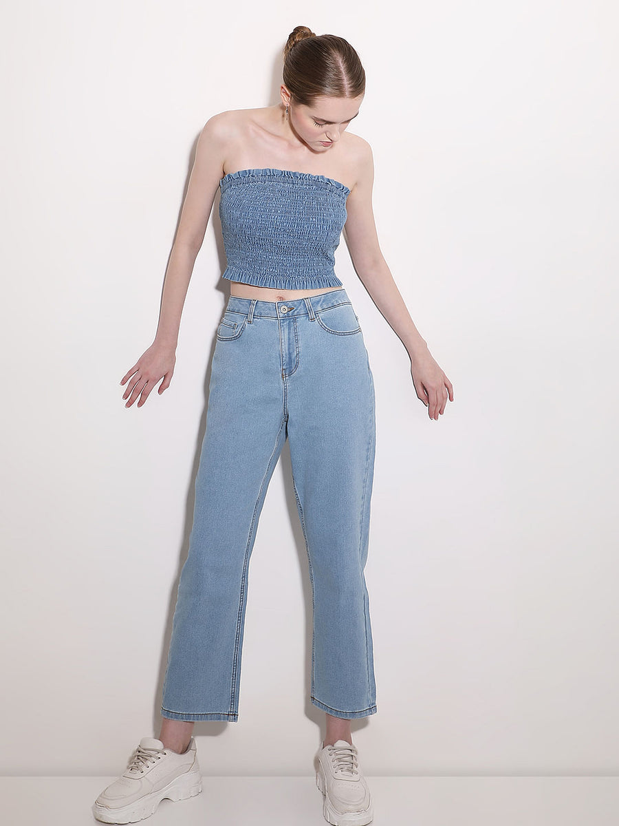 Aqua Blue Cross Straight Leg Denim – GUAPI CLOTHING FZ-LLC Aqua 