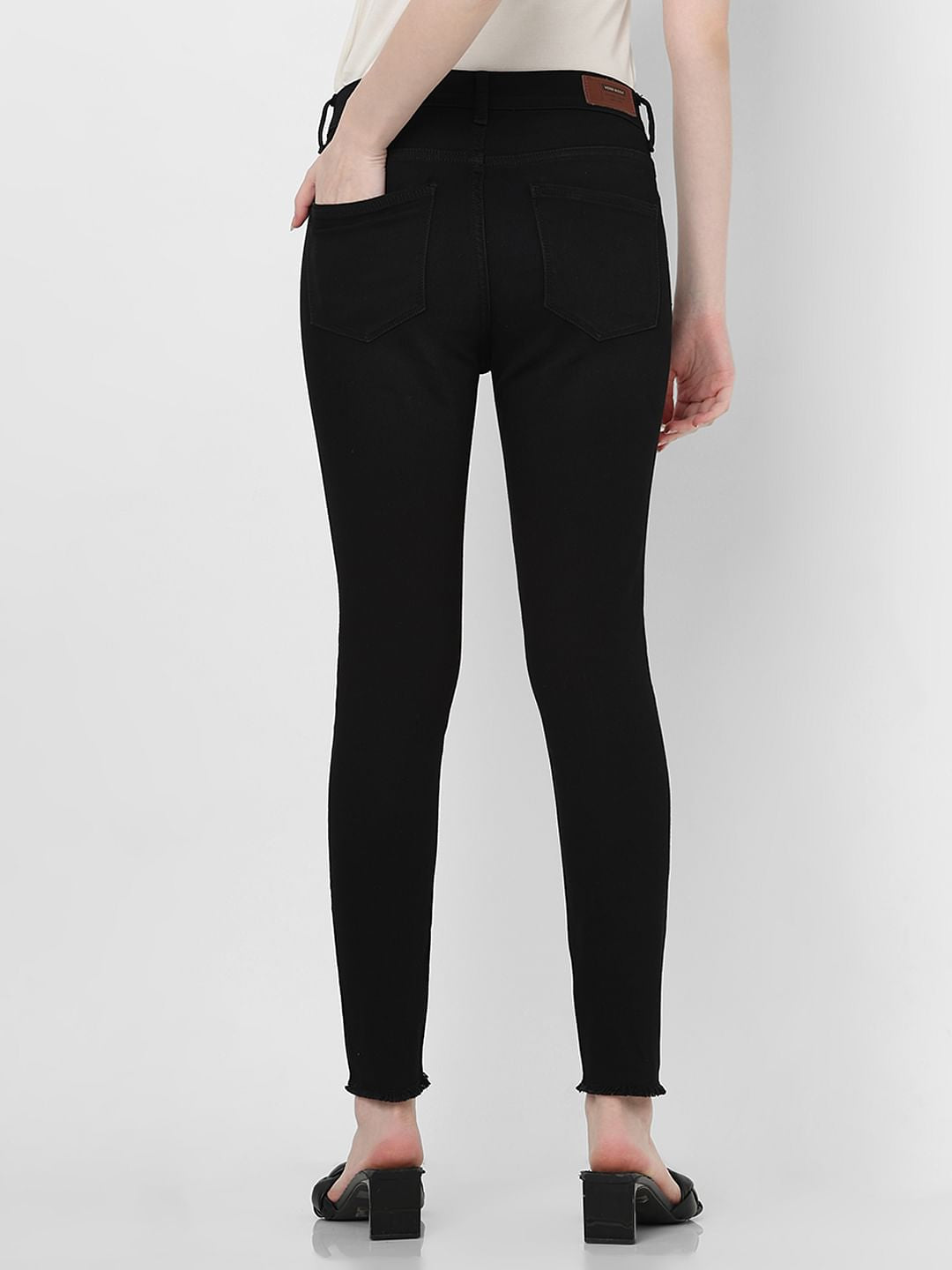 Black Mid Rise Distressed Skinny Jeans