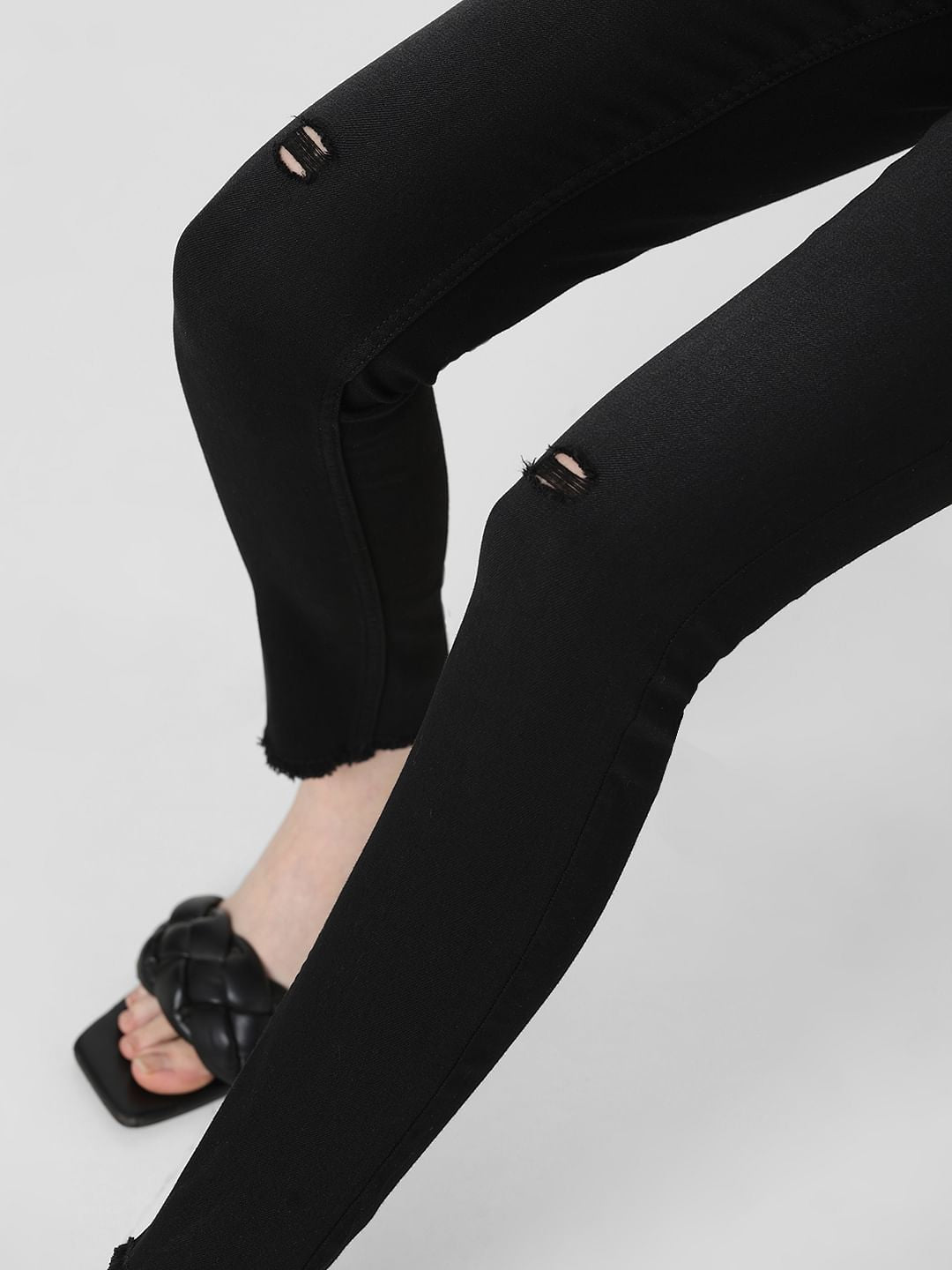 Black Mid Rise Distressed Skinny Jeans