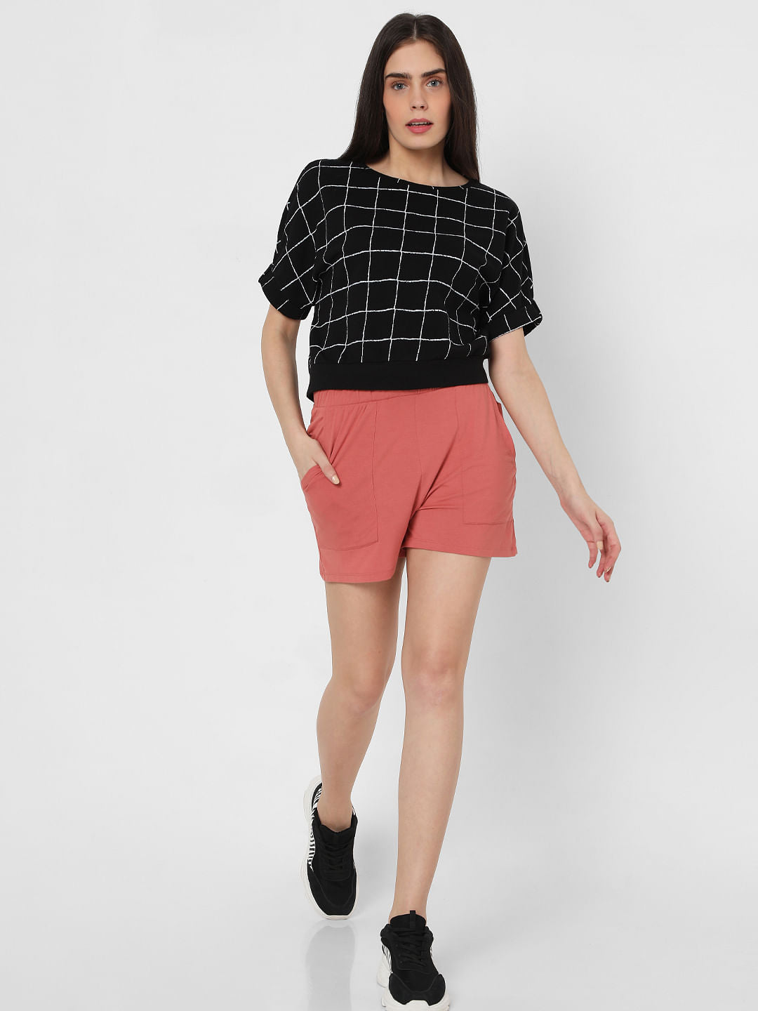 Black Grid Print Top