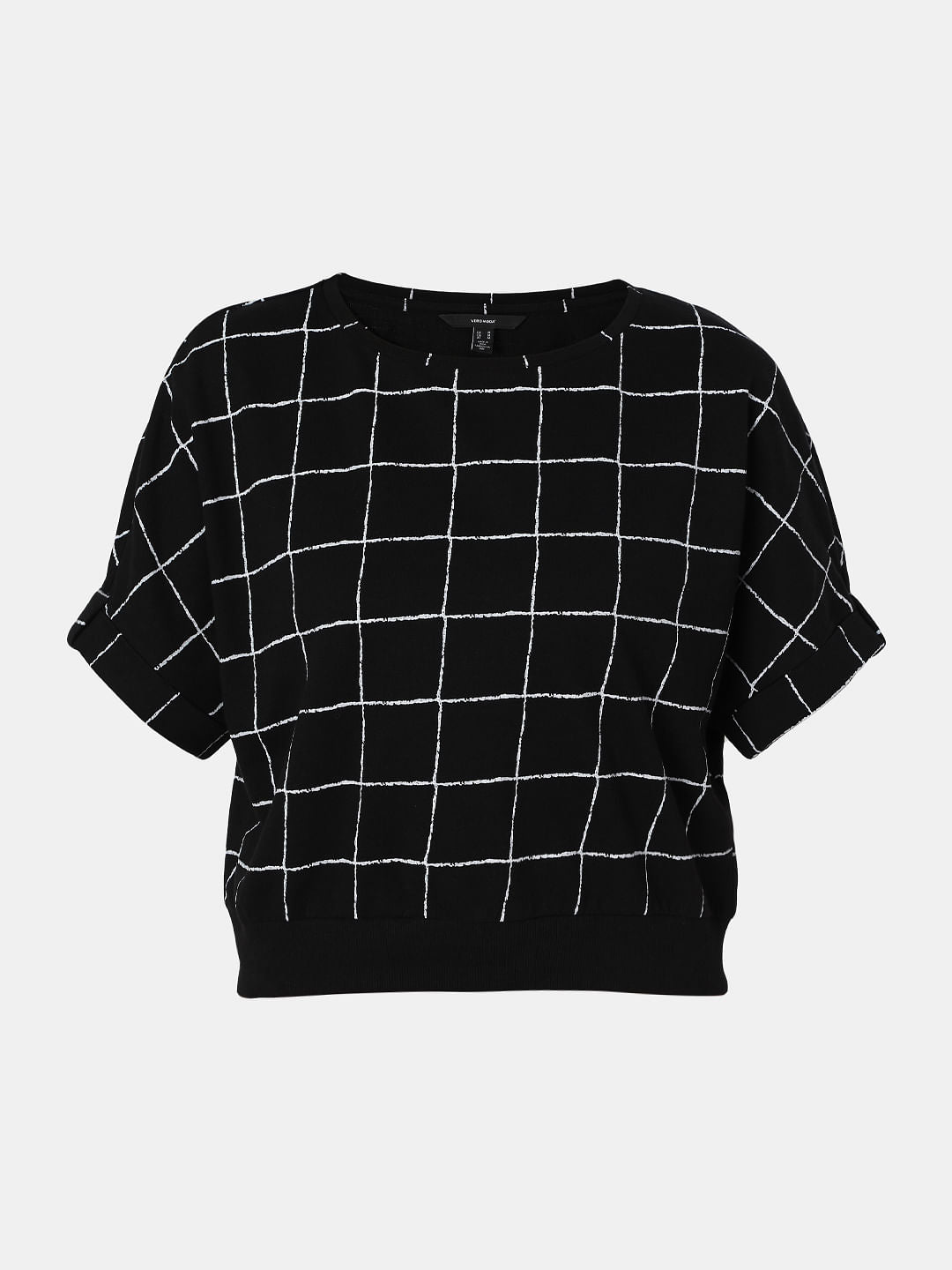 Black Grid Print Top